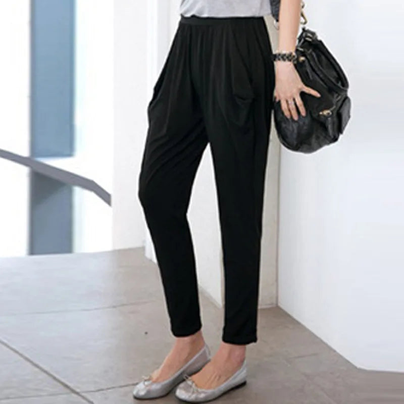 Summer Womens Harem Pants High Waist Loose Straight Ankle-length Pants Comfortable Casual OL Capris