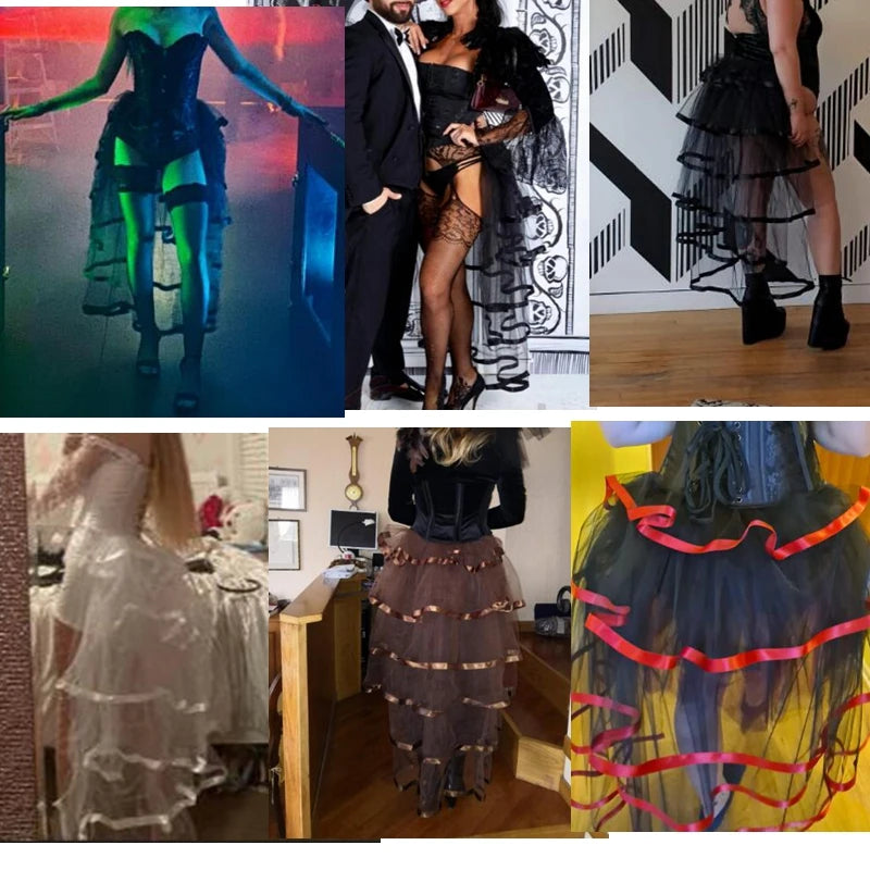 Steampunk Tutu  Skirt for Women Gothic Punk Sexy Lolita Cocktail Party Puffy Ruffle Tie Up Bustle Overskirts