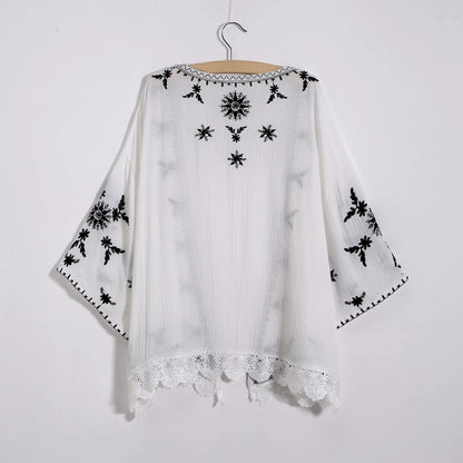 Women Embroidery Kimono Cardigan 2023 Boho Fashion Summer Shawl Shirt Blouse Sunscreen Lace Loose Tops Outwear Blusas Feminina