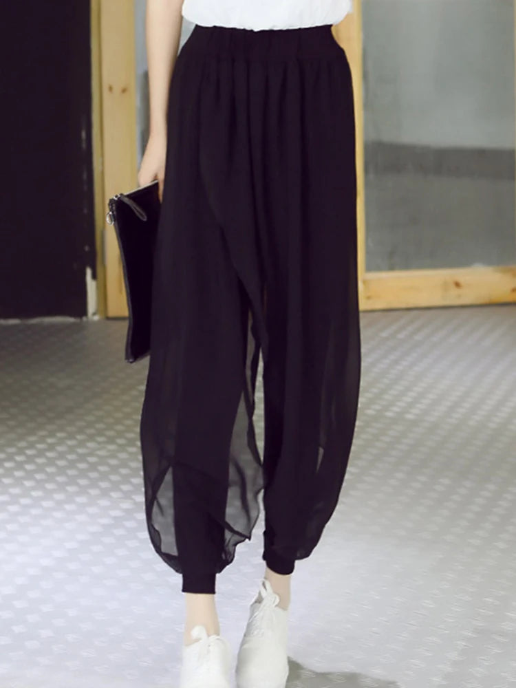 summer 2024 fashion ladies casual loose chiffon harem pants women pants black pantalon femme hot sale sarouel femme