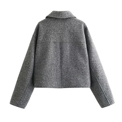 TRAF Autumn Winter Cropped Jacket for Women Short Coat Tweed Jacket Zip Crop Demi-season Jacket Woman New in outerwears