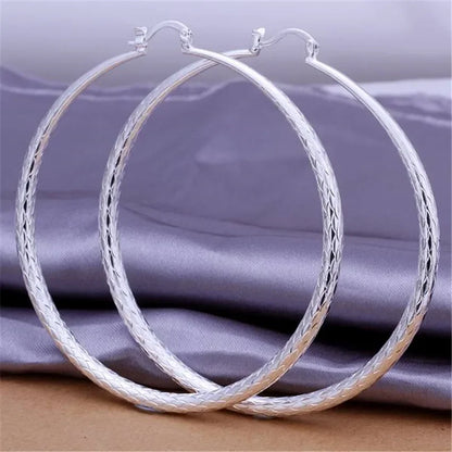 Big Large 7CM Circle Silver 925 Plated Earrings For Women Wedding Gift Popular Jewelry Lady E289