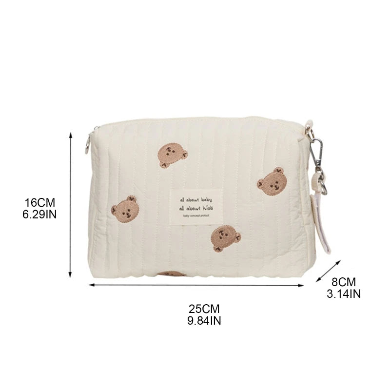 Cute Bear Embroidery Mommy Bag Zipper Newborn Baby Diaper Bags Nappy Travel Stroller Storage Organizer Makeup Pouch