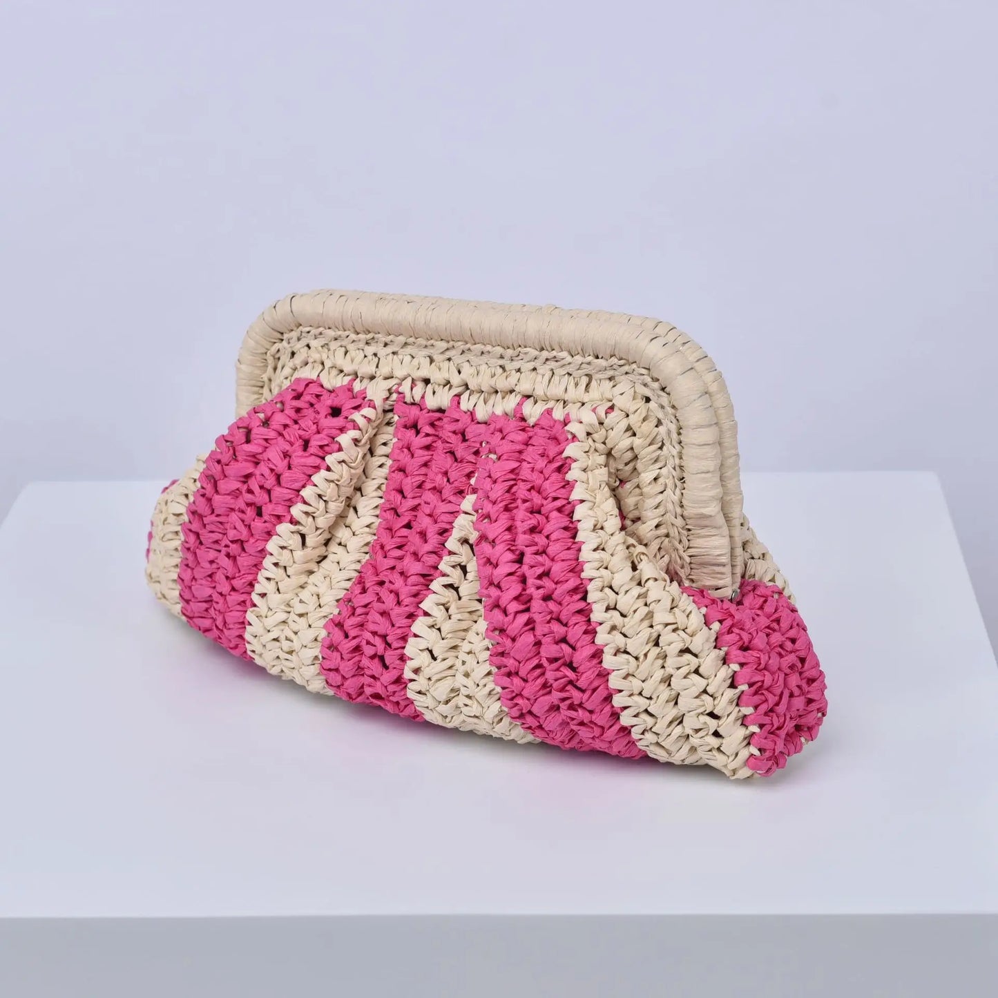 Fashion Striped Straw Clutch Bag Casaul Shell Paper Woven Women Shoulder Crossbody Bags Handmade Summer Beach Bag 2024Bali Purse