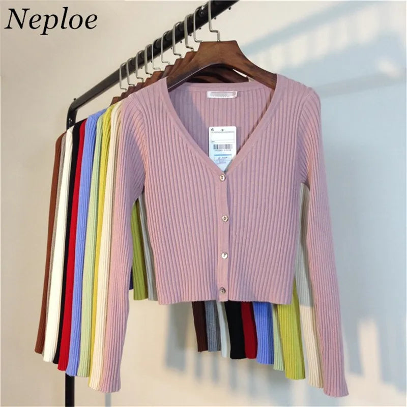 Neploe Spring Newly Patchwork Women Cardigans 2024 Fashion Slim Ladies Knitted Sweater Long Sleeve Buttons Sweaters 65057