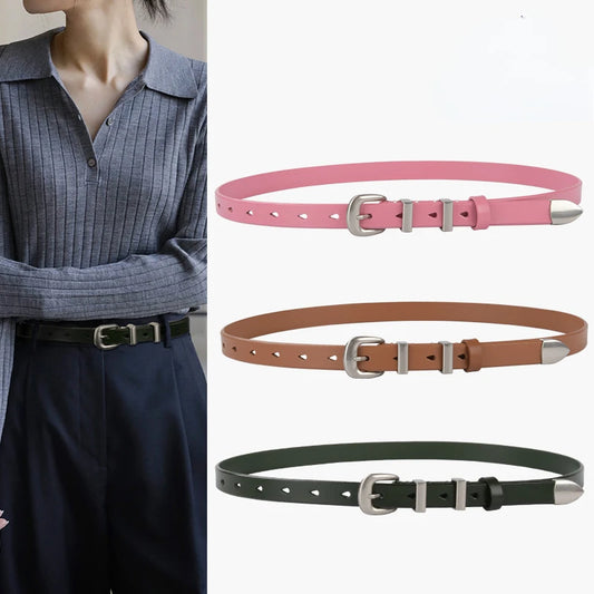 Candy Colors Classic Slim  Belt Genuine Cow Leather Waistbands Women Jeans Strap Cowhide Metal Buckle Adjustable Cinturon Mujer