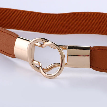 Free Shipping Fashion Women's Belt Elastic Waistband Gold Circle Buckle Small Belts Red Thin Cummerbund Woman Belt Strap Brown