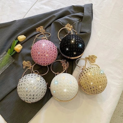 Sparkling Round Ball Clutch Purse Women Elegant Wedding Evening Bag Lady Banquet Prom Party Handbag Chain Crossbody Shoulder Bag