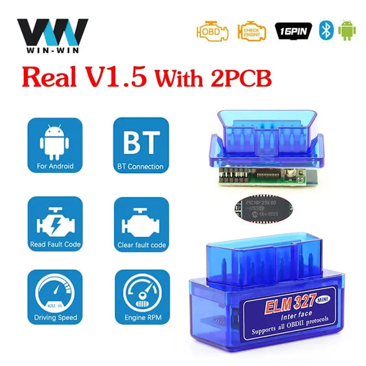 ELM327 V1.5 PIC18F25K80 Scanner Adapter OBD 2 OBD2 ELM 327 V1 5 Car Diagnostic Auto Tool Bluetooth for Android ODB2 Code Reader