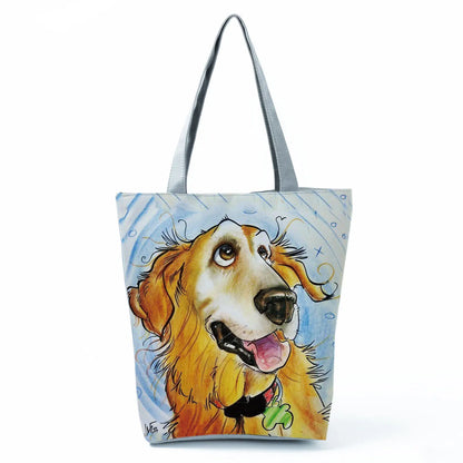 Color Painting Funny Bull Terrier Dog Print Shopping Bags Animal Tote Women School Traveling Shoulder Bag Ladies Casual Handbag