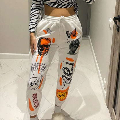 Women Sweatpants Joggers Y2K Harajuku Cartoon Skull Printed Streetwear Sweatpants Pants Casual High Waist Sweatpants 2022 Winter