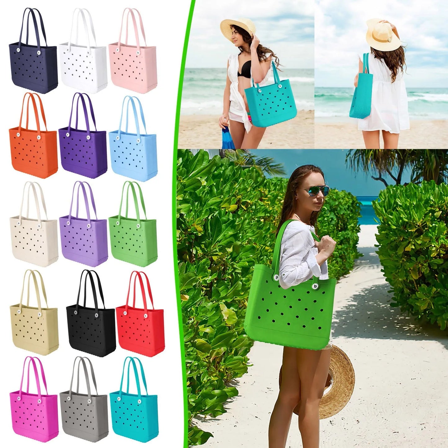 Extra Large Boggs Beach Bag Summer EVA Beach Basket Women Picnic Tote Bag Holes Waterproof Handbag Pouch Shopping Shoulder Bag