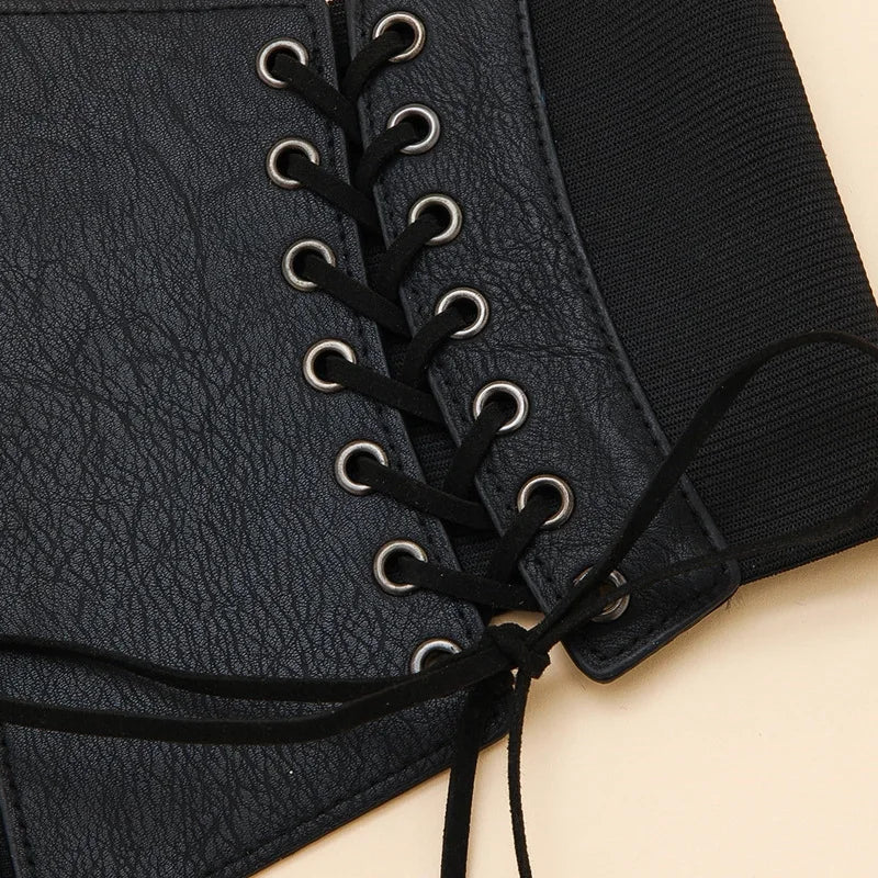 Fashion Punk Corset Wide Belts Women Slimming Body Elastic Bustier Waistband PU Leather Hip Hop Gothic Dress Girdle Belt Straps