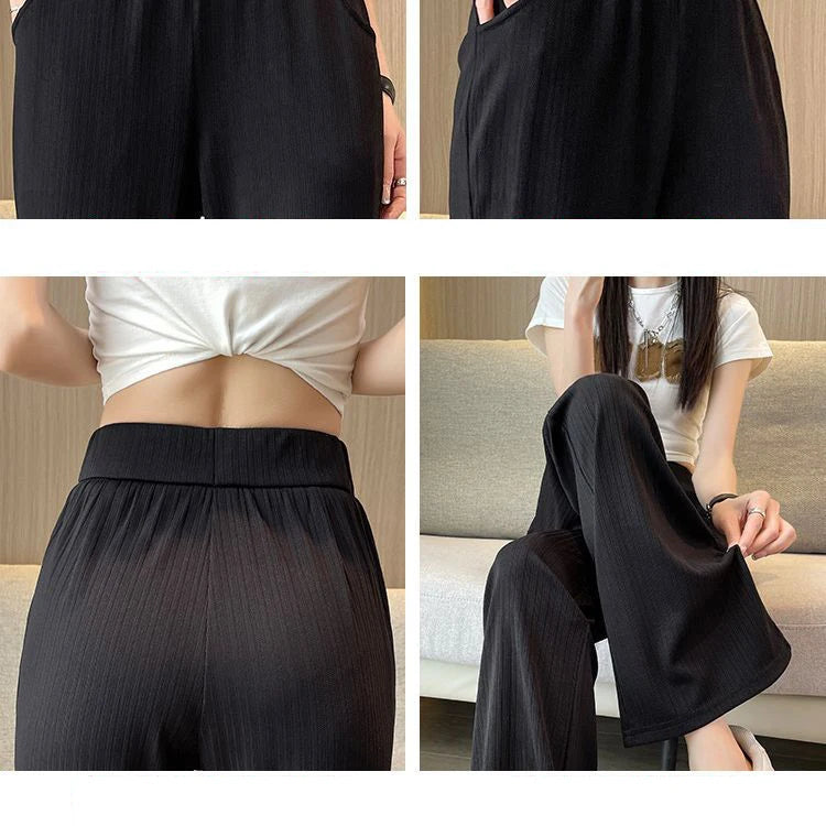 Female Micro Horn Wide Leg Pants Spring and Summer Female Narrow Version Loose Casual Elastic High Waist Micro Flare Trousers