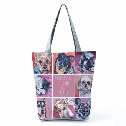 Color Painting Funny Bull Terrier Dog Print Shopping Bags Animal Tote Women School Traveling Shoulder Bag Ladies Casual Handbag