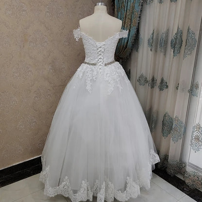 9183 2024 Off Shoulder Embroidery Charming  Sweetheart White Wedding Dress Custom Made Size Ball Gown Wedding Dresse