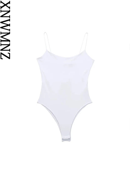 XNWMNZ 2023 New Women Fashion Strappy Top Woman Casual Versatile Thin Straps Slim Fit Female Chic Bodysuit