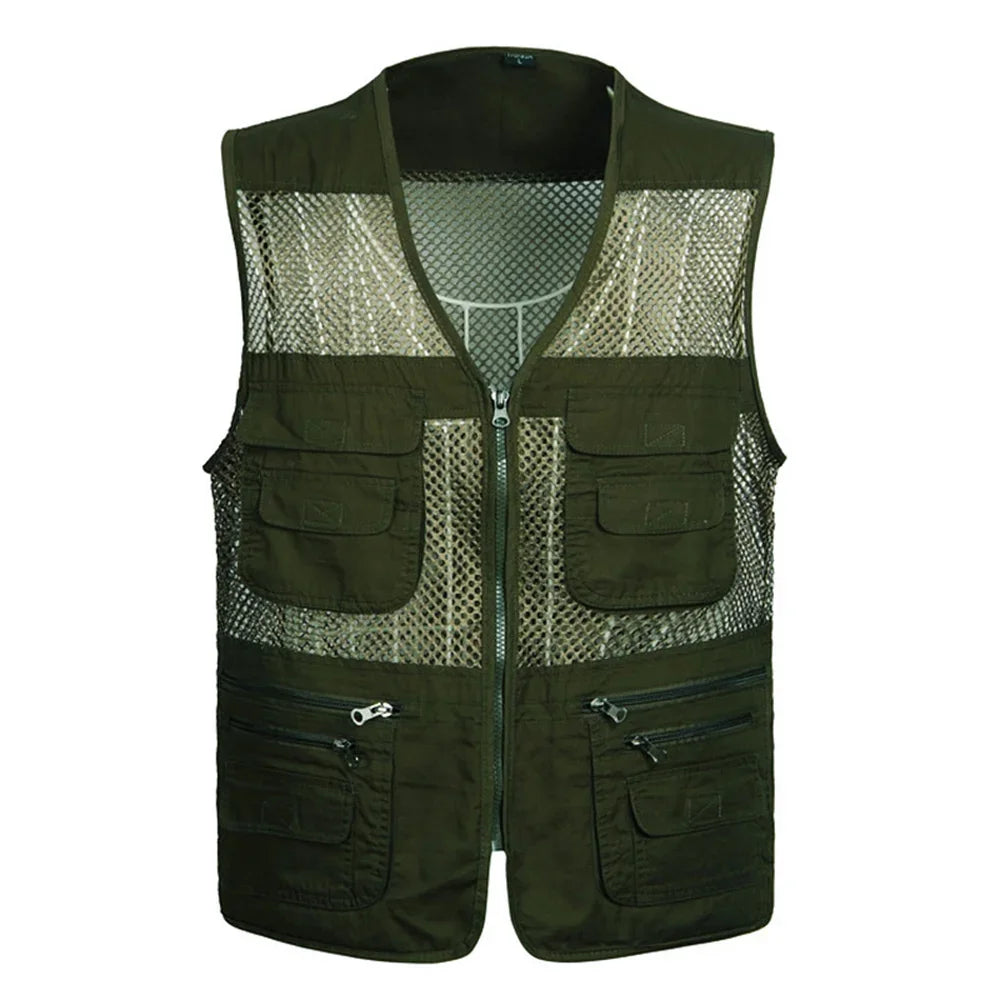 Large Size 2021 Mesh Quick-Drying Vests Male with Many Pockets Mens Breathable Multi-pocket Fishing Vest Work Sleeveless Jacket