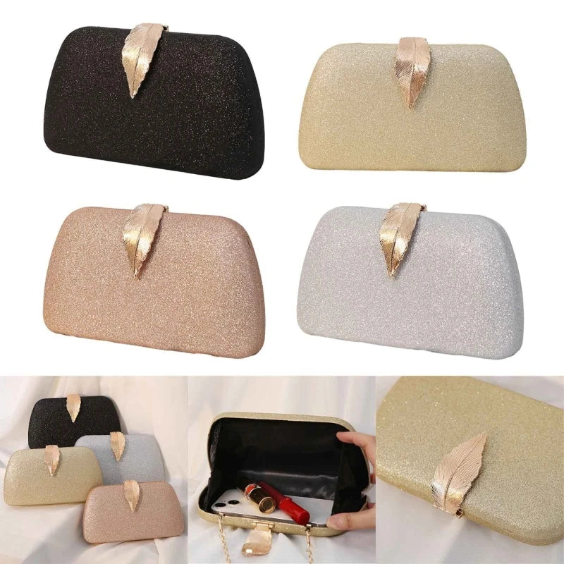 Women Wedding Leaf Clutch Formal Evening Bag Female Elegant Banquet Cocktail Prom Party Handbag Chain Crossbody Shoulder Bag