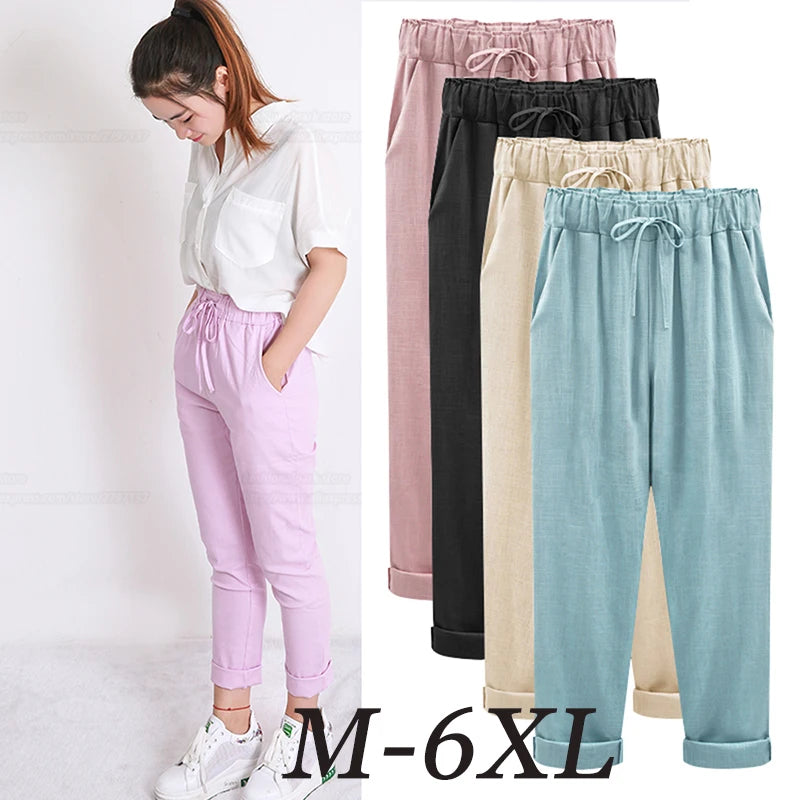 Summer Harem Pants Women High Waist Loose Straight Nine Pants Womens Casual Trousers OL Pants Women Slacks