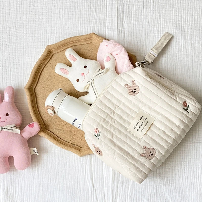 Cute Bear Embroidery Mommy Bag Zipper Newborn Baby Diaper Bags Nappy Travel Stroller Storage Organizer Makeup Pouch