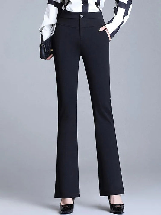 Korean Fashion Women Office Suit Pants Vintage High Waist Stretch Flare Pants Female Casual Draped Straight Trousers Pantalones