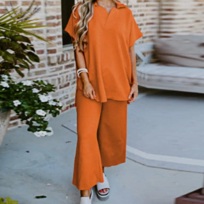 2024 Summer Fashion Women's Set Linen Shirt High Waist Loose Wide Leg Pants Elegant Two Piece Set