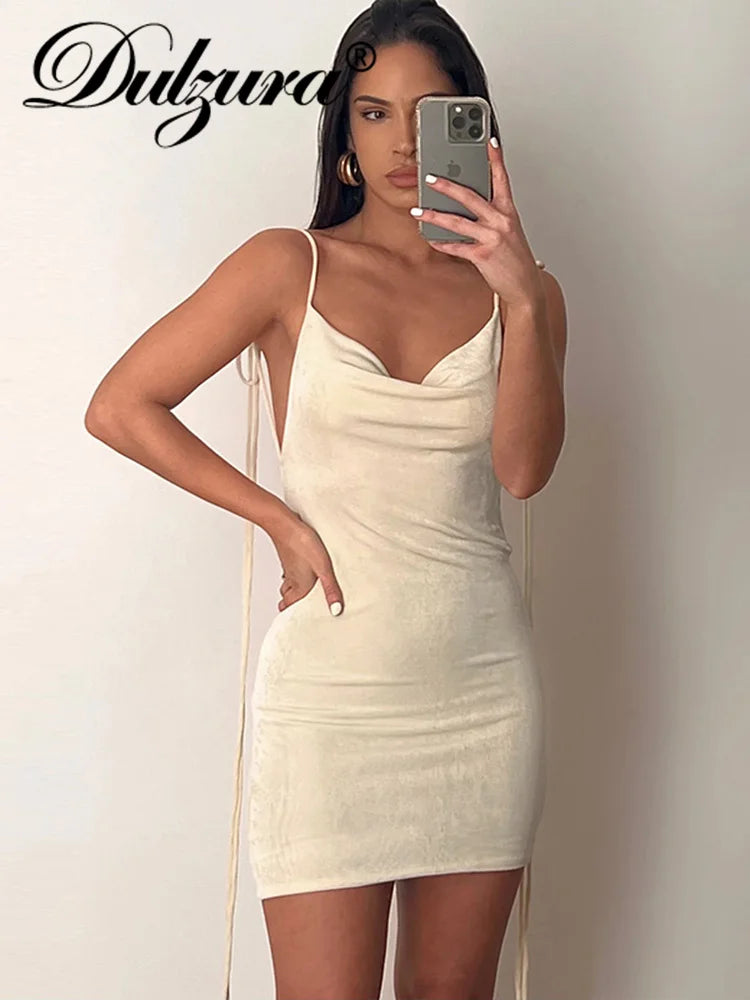 Dulzura Elegant Sexy Y2K Clothes Lace Up Sleeveless Backless Bodycon Mini Dresses For Women 2022 Outfits Club Party Birthday