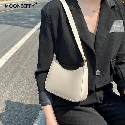 Retro Solid Color PU Leather Shoulder Underarm Bag Women's Fashion Handbags Casual Hobos Purses and Handbag Ladies Hand Bags