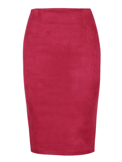 Sexy Multi Color Suede Midi Pencil Skirt Women 2024 Fashion Elastic High Waist Office Lady Bodycon Skirts Saias