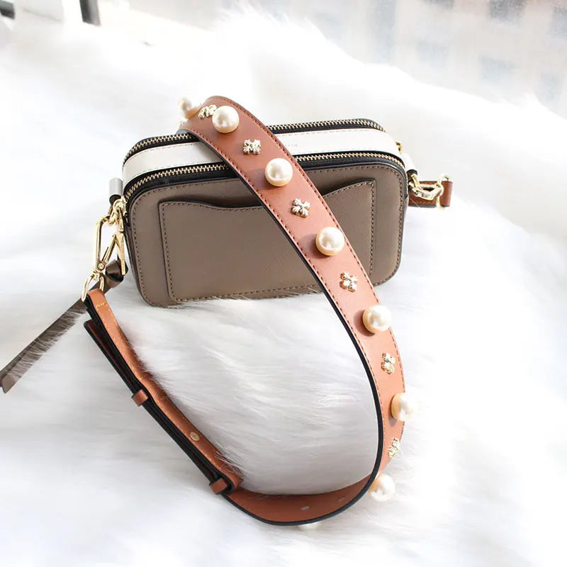 TINBERON Pearl Rivet Adjustable Leather Shoulder Strap Fashion Pearl Women's Shoulder Handbag Bag Belt Strap 104-117cm Bag Strap