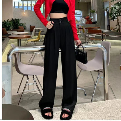 Women’s Wide Leg Pants Women Korean Style High Waist Black Trouser Office Ladies Fashion Loose Grey Suit Trousers Streetwear