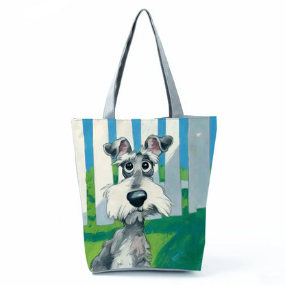 Color Painting Funny Bull Terrier Dog Print Shopping Bags Animal Tote Women School Traveling Shoulder Bag Ladies Casual Handbag