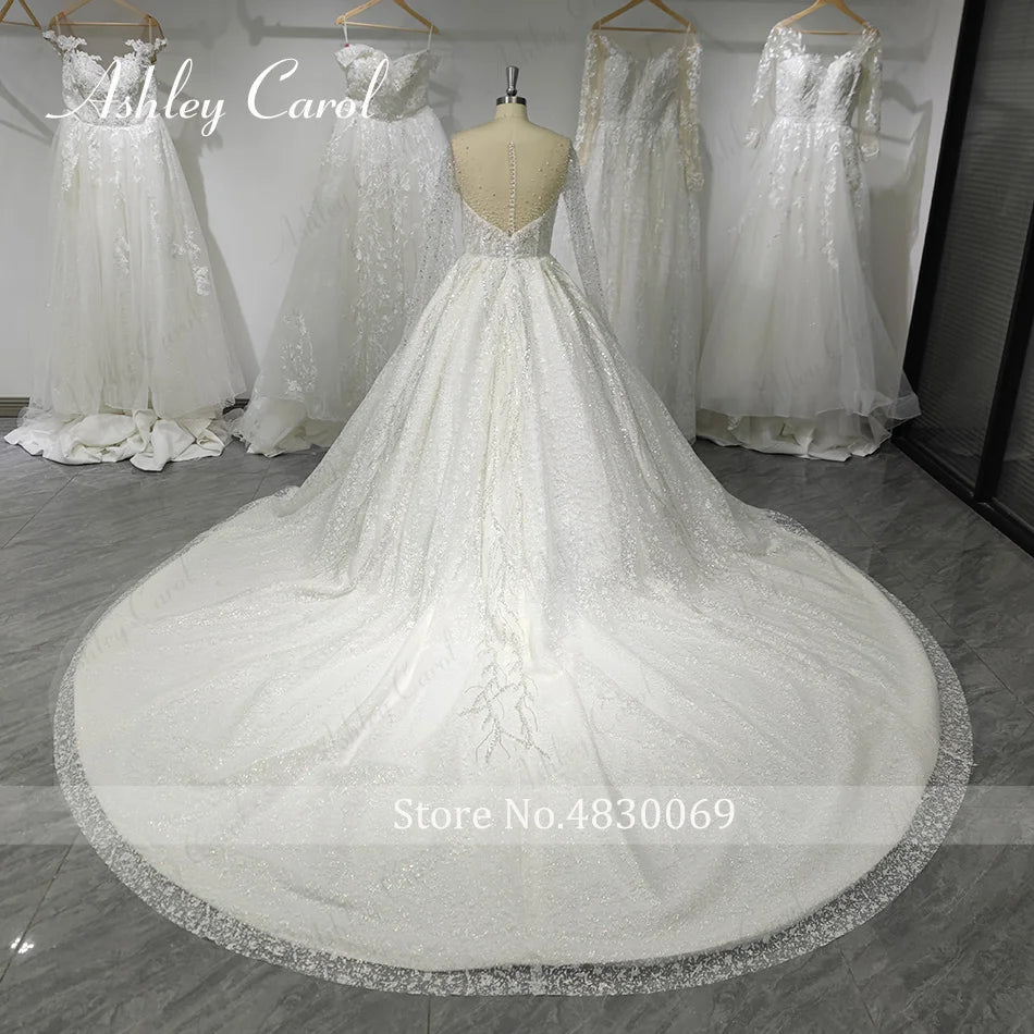 Ashley Carol Luxury Wedding Dresses For Women 2024 Bride Long Sleeve Princess Sparkling Beaded Bridal Dress Vestidos De Novia