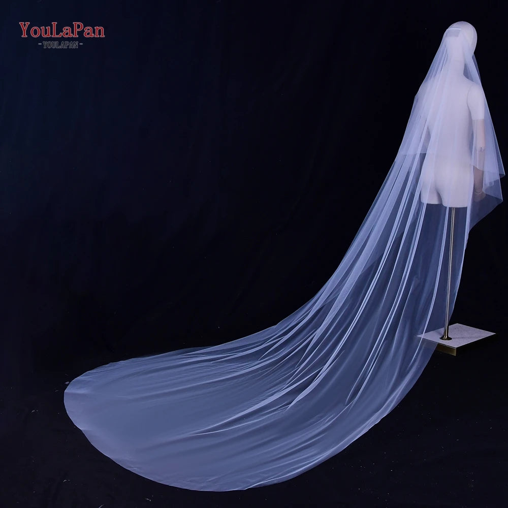 YouLaPan V131 Two Tier Minimalist Wedding Veil with Blusher Bride Veil Long with Comb Wedding Veil with Face Cover Soft Tulle