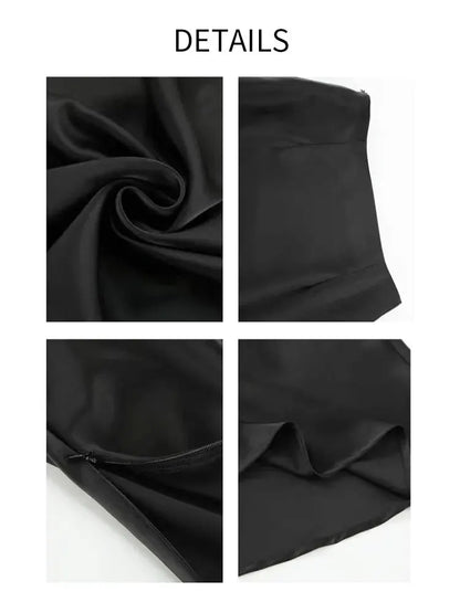 Women's Black Elegant Satin Fashion Slim Skirts Four Seasons Casual High Waist Club Office Maxi Skirt