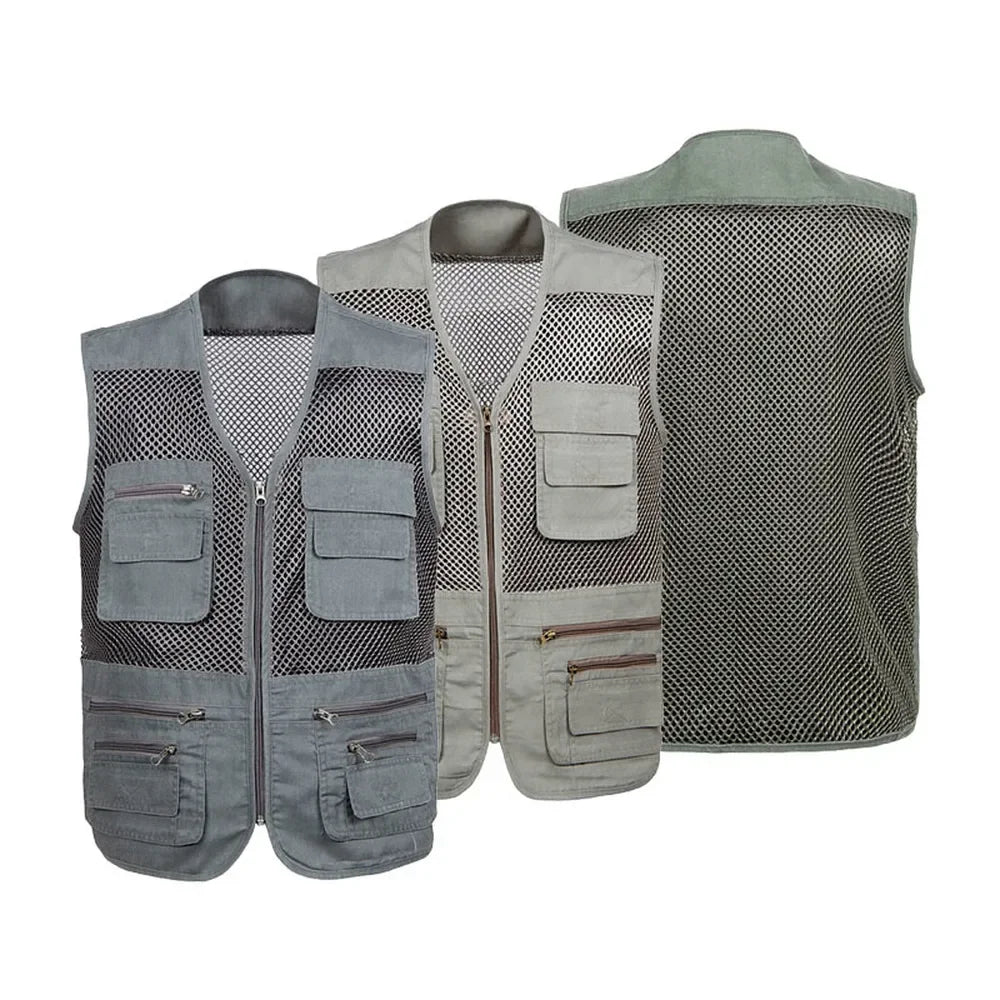 Large Size 2021 Mesh Quick-Drying Vests Male with Many Pockets Mens Breathable Multi-pocket Fishing Vest Work Sleeveless Jacket