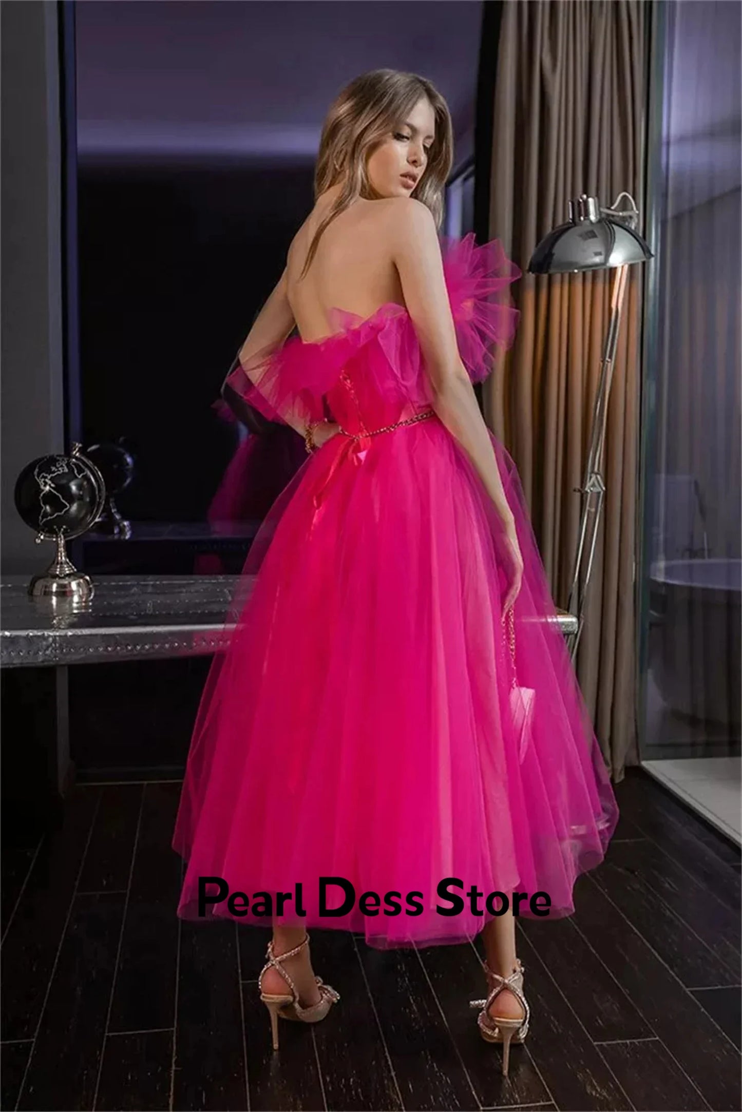 Sparkling purple red ruffled chiffon back to school dress tea long and short Hoco ball dress A Line Vesidos De Gala Party