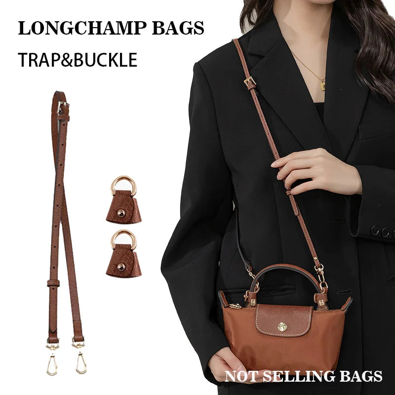 3Pcs Bag Transformation Accessories for Longchamp Mini Bag Straps Punch-free Genuine Leather Shoulder Strap Crossbody Conversion