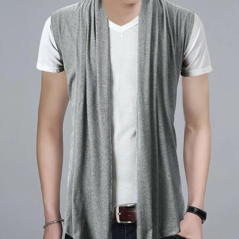 Stylish Men Cardigan Sleeveless Breathable Pure Color Pleated Coat  Spring Autumn Cardigan Jacket for Daily Wear