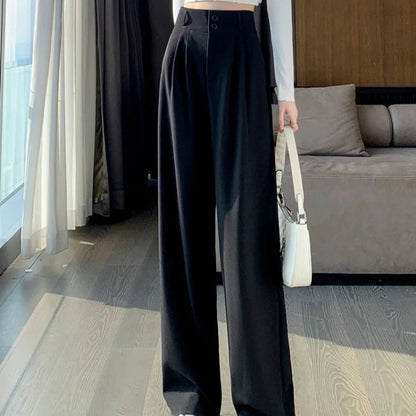 Women’s Wide Leg Pants Women Korean Style High Waist Black Trouser Office Ladies Fashion Loose Grey Suit Trousers Streetwear