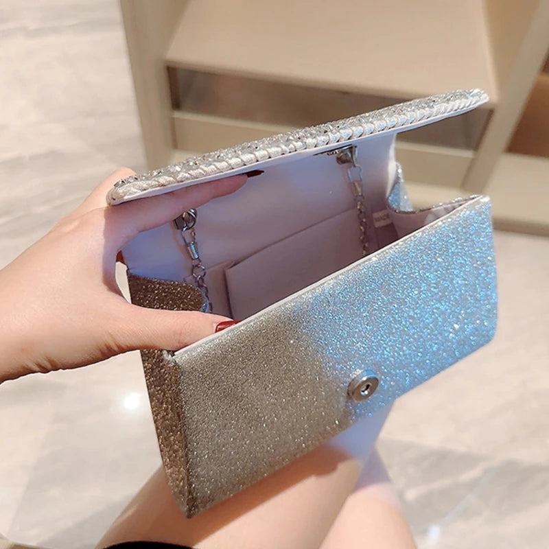 Women Shiny Sequins Pleated Handbag Sparkly Evening Bag Female Elegant Banquet Prom Party Clutch Chain Crossbody Shoulder Bag