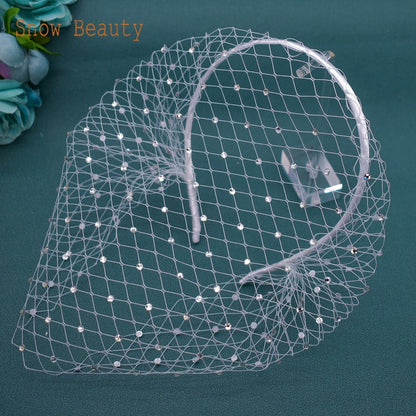 JM06 Wedding Birdcage Veil Blusher Veil White Headband Veil for Bridal Fascinators Black Face Net Mask Veils Women Hair Jewelry