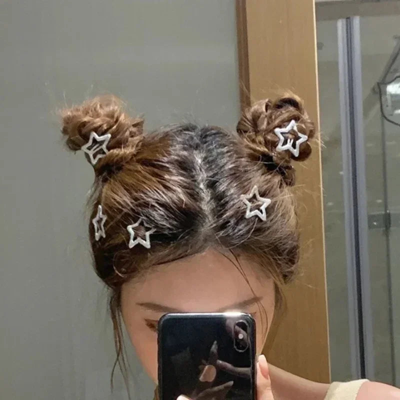 Simple Y2K Filigree Pentagram Star Metal Snap Hair Clips for Girls Punk Silver Hair Pin Headwear Gift Wholesale Hair Accessories