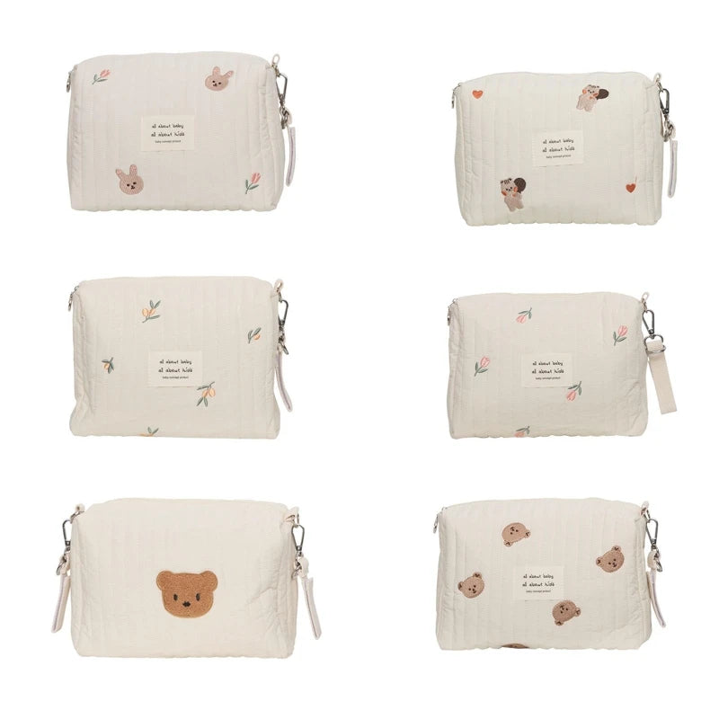 Cute Bear Embroidery Mommy Bag Zipper Newborn Baby Diaper Bags Nappy Travel Stroller Storage Organizer Makeup Pouch