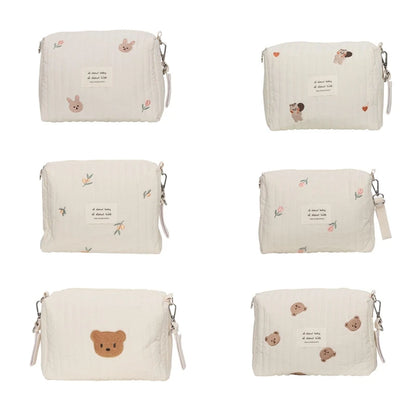 Cute Bear Embroidery Mommy Bag Zipper Newborn Baby Diaper Bags Nappy Travel Stroller Storage Organizer Makeup Pouch