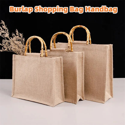 Burlap Jute Shopping Bag DIY Handbag Girls Retro Portable Large Size Tote Bags