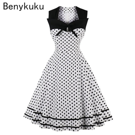 Polka Dot Women Retro Dress Female Sleeveless 1950s 60s Robe Vintage  pin up Rockabilly Party Dresses Plus size 4XL vestidos