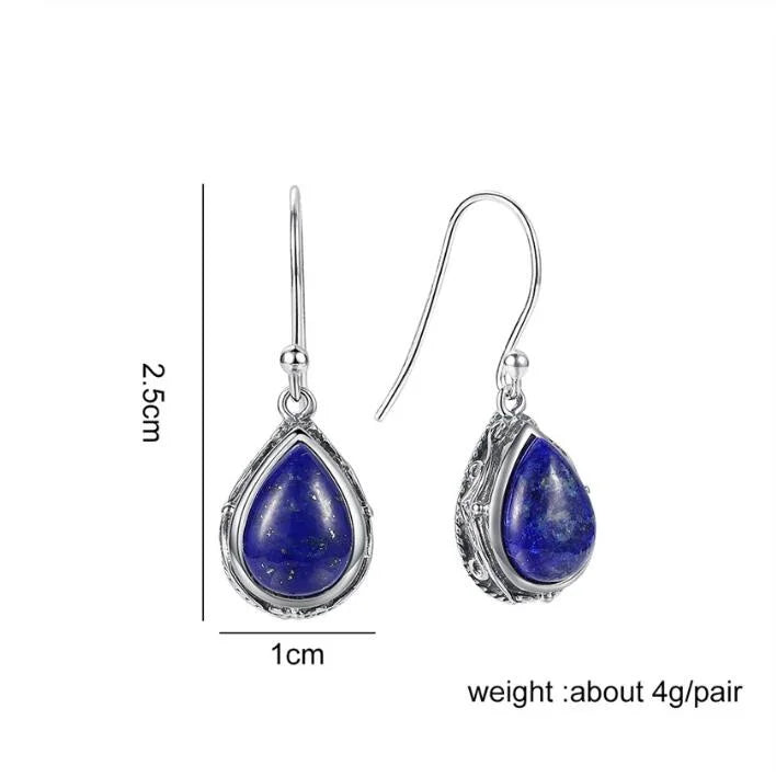 2021 Trendy Silver Color Natural Lapis Lazuli Earrings Jewelry Water Drop Earrings for Women