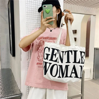 Tote Handbag Women's 2023 Summer New Fashion Korean Edition Simple Canvas Shoulder Bag Large Capacity Tote Letter Big Cloth Bag